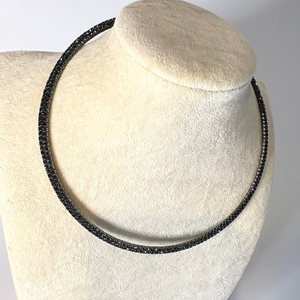 Gunmetal Black Rhinestone 3-Row Flexible Torque Choker Necklace Minimalist Edgy